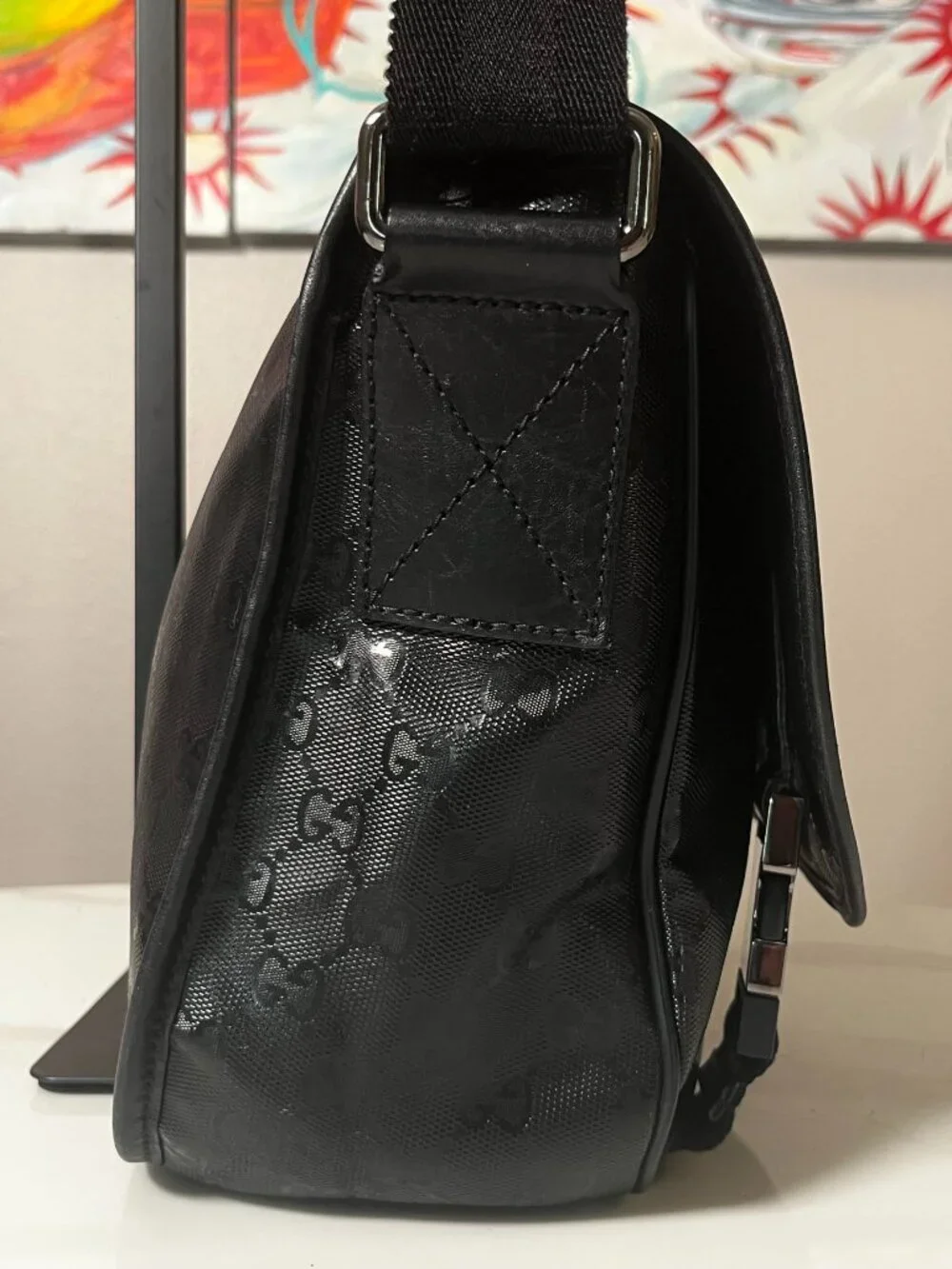 Gucci GG Imprime Monogram Double Buckle Flap Messenger Bag
